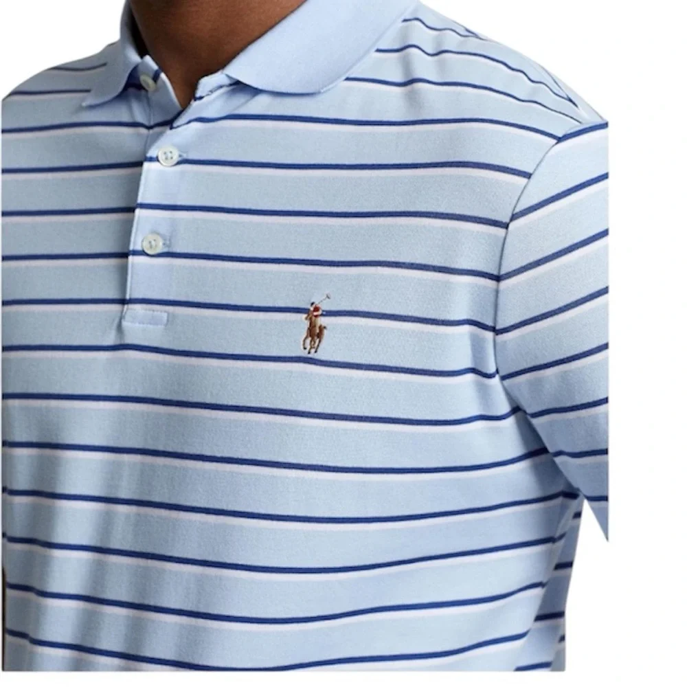 Polo Ralph Lauren classic fit soft Light Blue Striped polo shirt men’s medium - Picture 3 of 7